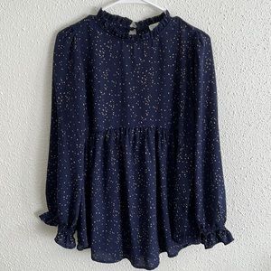 Navy Blue and Gold Ruffled Top